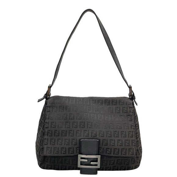 Auth FENDI Mamma bucket / Zucchino pattern 8BR001 Black Jacquard Leather - Picture 1 of 16